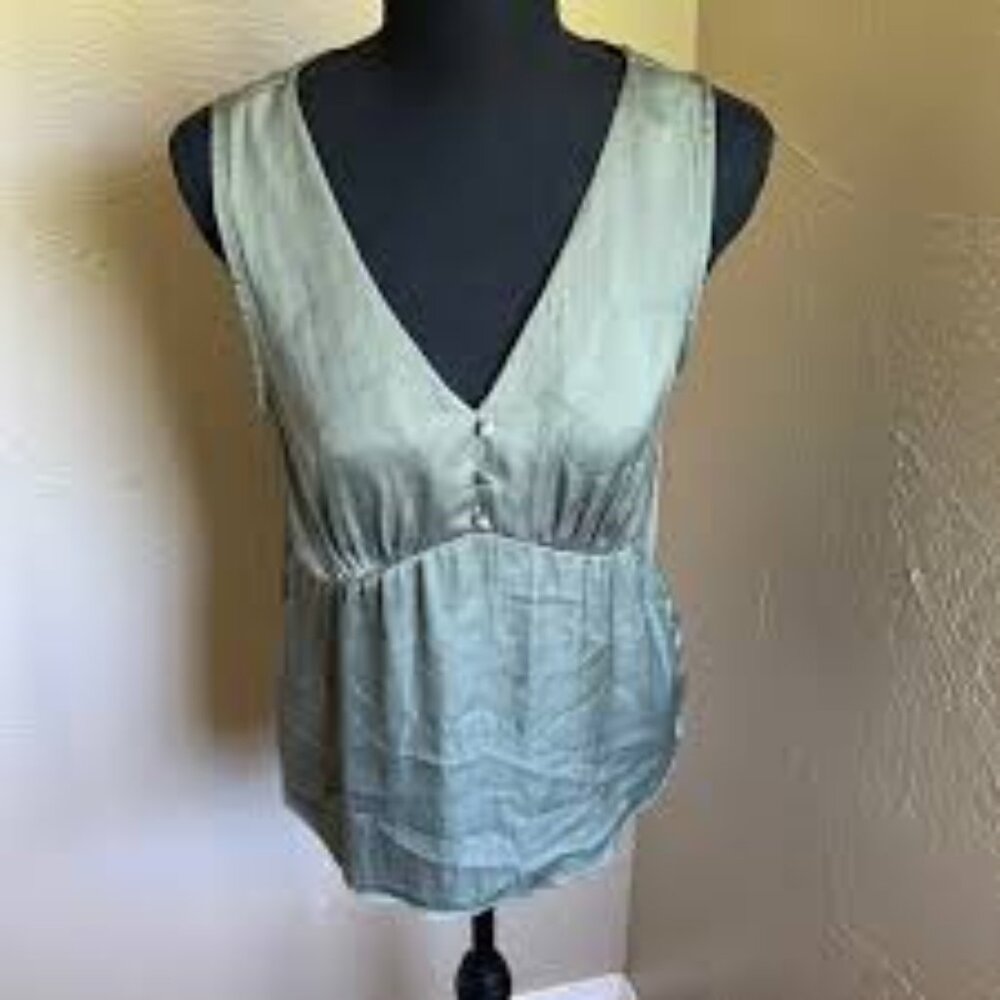 Banana Republic Factory Olive Green Sleeveless Satin Blouse